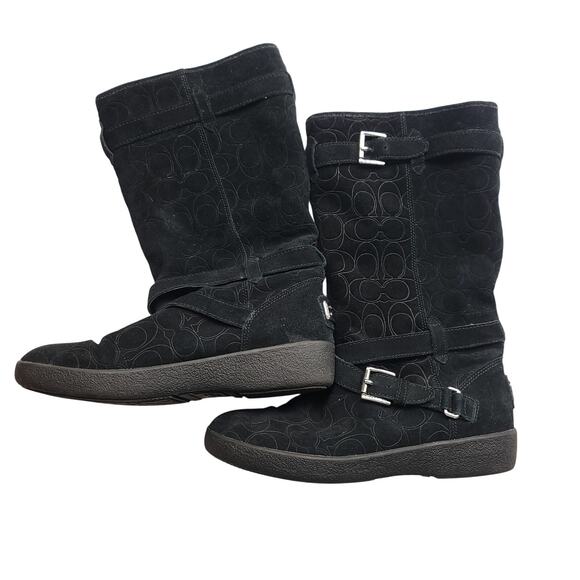 Coach Thelma Signature Monogram Embossed Black Suede Shearling Lined Boots, 8B - Picture 7 of 7